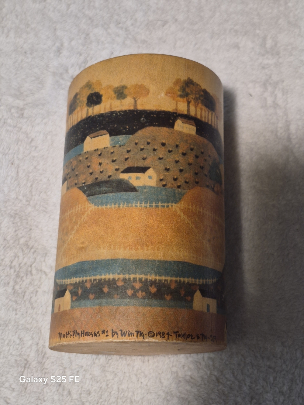 Vintage 1984 Taylor & Ng "Multi-Ply Houses #1" Turned Wood Folk Art Cylinder